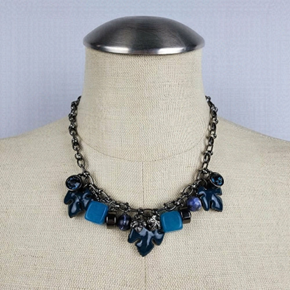 Dyrberg Kern Blue Glass Charm Black Chain Necklace